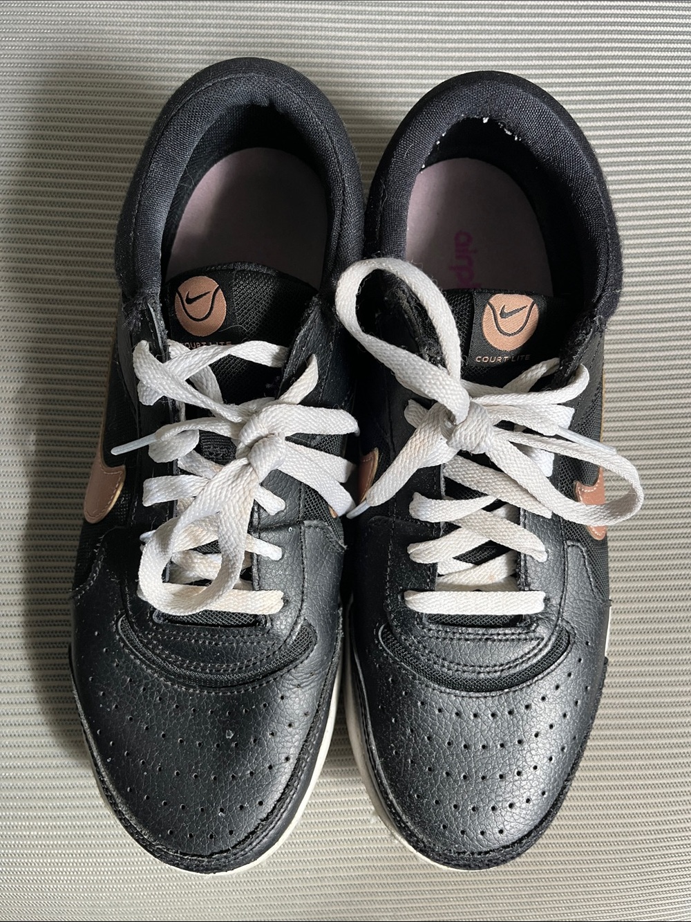 Nike Court Lite Women’s Black Tennis Shoes with Rose Gold Swoosh 8.5
